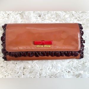 MIU MIU Ruffle Patent Leather Zip Around Wallet